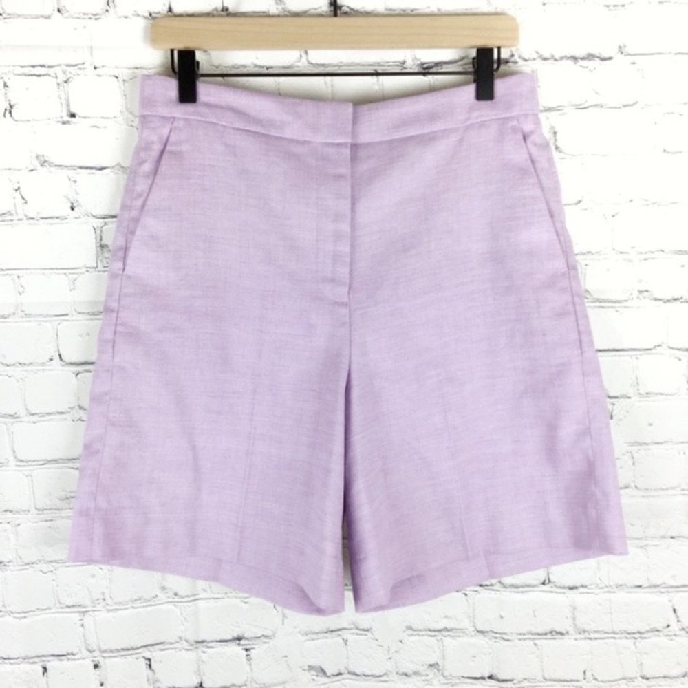 J Crew Stretch Lilac Purple Linen Bermuda Short High Waist US Sz 6